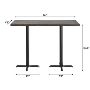 English Elm Bennett Solid Wood Bar Height Table with Rust-Resistant Cast Iron Base for Durable Indoor Dining Spaces Dark Brown Top/Black Base 60"L x 30"W GSF-REC3060-DKBRN-T2222B-GG