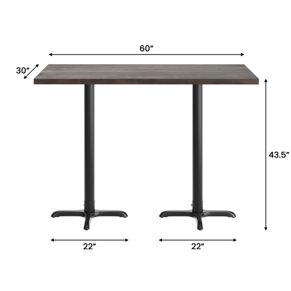 English Elm Bennett Solid Wood Bar Height Table with Rust-Resistant Cast Iron Base for Durable Indoor Dining Spaces Dark Brown Top/Black Base 60"L x 30"W GSF-REC3060-DKBRN-T2222B-GG
