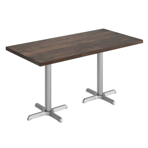 English Elm Bennett Solid Wood Commercial Tabletop with Durable Cast Iron X-Base for Restaurants and Cafés Dark Brown Top/Silver Base 60"L x 30"W GSF-REC3060-DKBRN-T2222S-GG