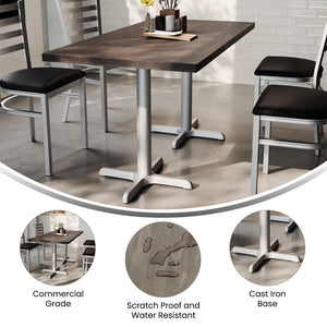 English Elm Bennett Solid Wood Commercial Tabletop with Durable Cast Iron X-Base for Restaurants and Cafés Dark Brown Top/Silver Base 60"L x 30"W GSF-REC3060-DKBRN-T2222S-GG