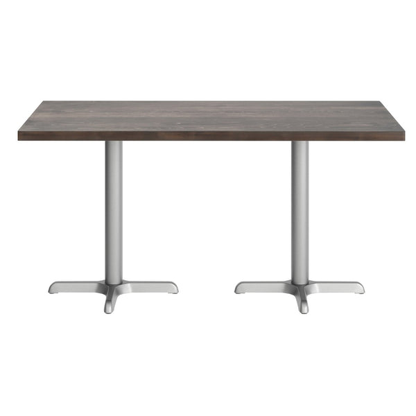 English Elm Bennett Solid Wood Commercial Tabletop with Durable Cast Iron X-Base for Restaurants and Cafés Dark Brown Top/Silver Base 60"L x 30"W GSF-REC3060-DKBRN-T2222S-GG
