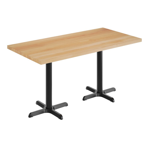 English Elm Bennett Solid Wood Commercial Tabletop with Durable Cast Iron X-Base for Restaurants and Cafés Natural Top/Black Base 60"L x 30"W GSF-REC3060-NAT-T2222-GG