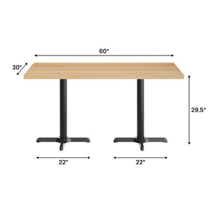 English Elm Bennett Solid Wood Commercial Tabletop with Durable Cast Iron X-Base for Restaurants and Cafés Natural Top/Black Base 60"L x 30"W GSF-REC3060-NAT-T2222-GG