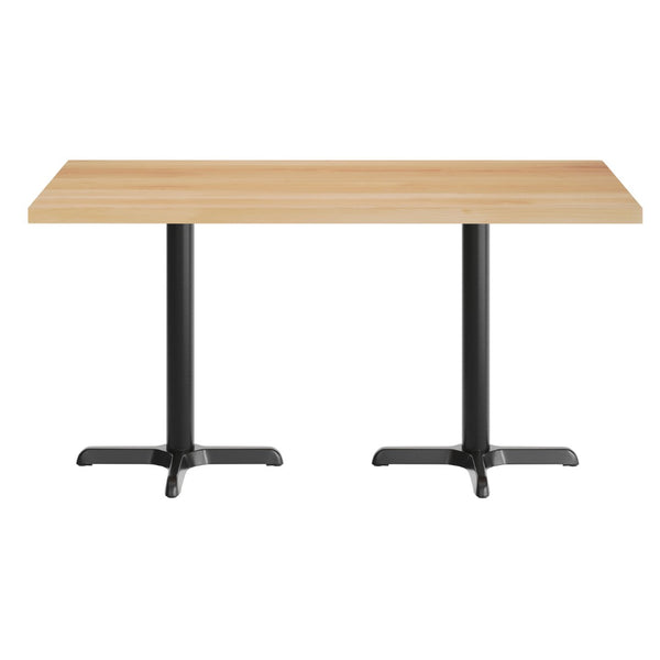 English Elm Bennett Solid Wood Commercial Tabletop with Durable Cast Iron X-Base for Restaurants and Cafés Natural Top/Black Base 60"L x 30"W GSF-REC3060-NAT-T2222-GG