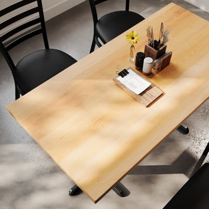 English Elm Bennett Solid Wood Commercial Tabletop with Durable Cast Iron X-Base for Restaurants and Cafés Natural Top/Black Base 60"L x 30"W GSF-REC3060-NAT-T2222-GG