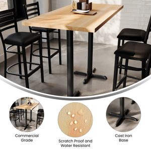 English Elm Bennett Solid Wood Bar Height Table with Rust-Resistant Cast Iron Base for Durable Indoor Dining Spaces Natural Top/Black Base 60"L x 30"W GSF-REC3060-NAT-T2222B-GG
