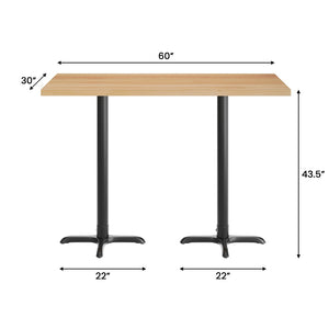 English Elm Bennett Solid Wood Bar Height Table with Rust-Resistant Cast Iron Base for Durable Indoor Dining Spaces Natural Top/Black Base 60"L x 30"W GSF-REC3060-NAT-T2222B-GG