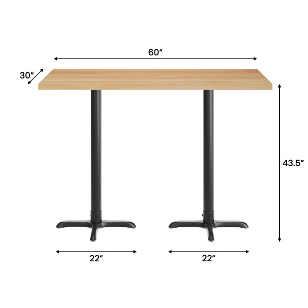 English Elm Bennett Solid Wood Bar Height Table with Rust-Resistant Cast Iron Base for Durable Indoor Dining Spaces Natural Top/Black Base 60"L x 30"W GSF-REC3060-NAT-T2222B-GG