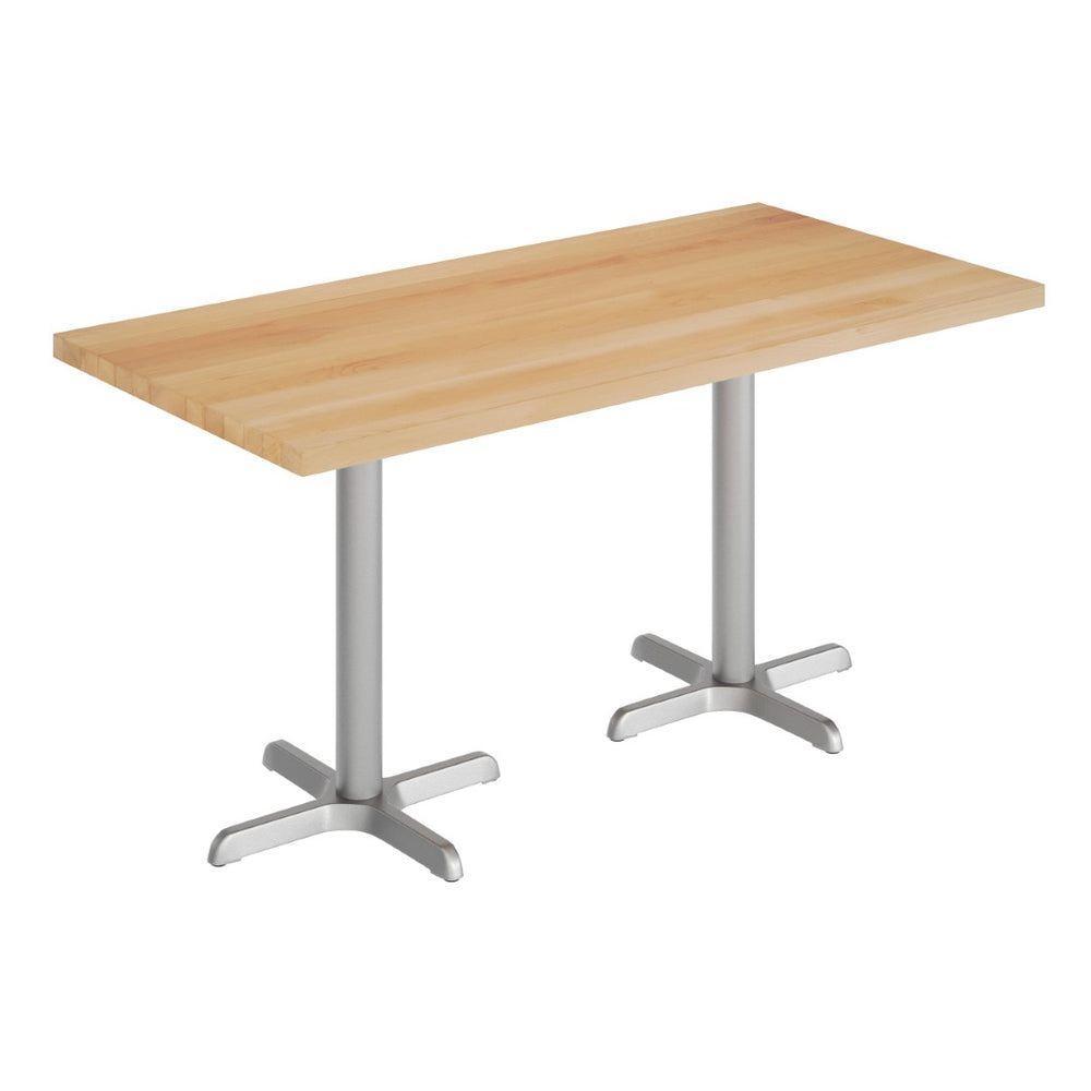 English Elm Bennett Solid Wood Commercial Tabletop with Durable Cast Iron X-Base for Restaurants and Cafés Natural Top/Silver Base 60"L x 30"W GSF-REC3060-NAT-T2222S-GG