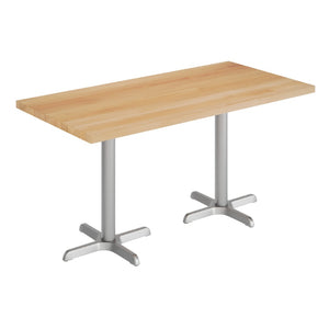 English Elm Bennett Solid Wood Commercial Tabletop with Durable Cast Iron X-Base for Restaurants and Cafés Natural Top/Silver Base 60"L x 30"W GSF-REC3060-NAT-T2222S-GG
