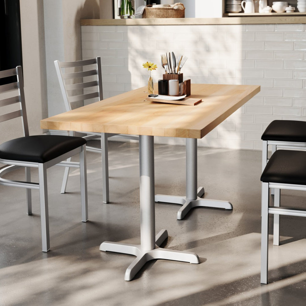 English Elm Bennett Solid Wood Commercial Tabletop with Durable Cast Iron X-Base for Restaurants and Cafés Natural Top/Silver Base 60"L x 30"W GSF-REC3060-NAT-T2222S-GG