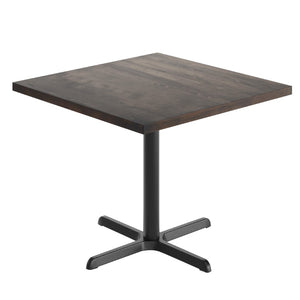 English Elm Bennett Commercial Solid Wood Dining Tabletop with Sturdy Cast Iron X-Base for Restaurants & Cafés Dark Brown Top/Black Base 36" Square GSF-SQ36-DKBRN-T3030-GG