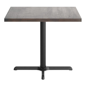 English Elm Bennett Commercial Solid Wood Dining Tabletop with Sturdy Cast Iron X-Base for Restaurants & Cafés Dark Brown Top/Black Base 36" Square GSF-SQ36-DKBRN-T3030-GG