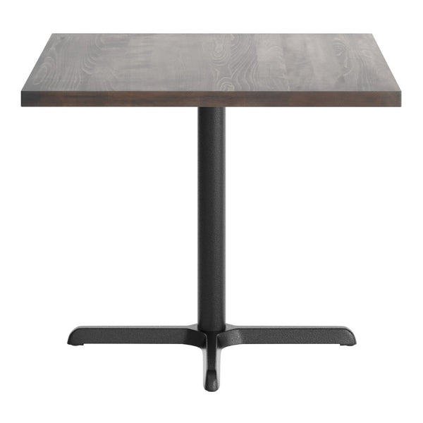 English Elm Bennett Commercial Solid Wood Dining Tabletop with Sturdy Cast Iron X-Base for Restaurants & Cafés Dark Brown Top/Black Base 36" Square GSF-SQ36-DKBRN-T3030-GG