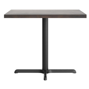 English Elm Bennett Commercial Solid Wood Dining Tabletop with Sturdy Cast Iron X-Base for Restaurants & Cafés Dark Brown Top/Black Base 36" Square GSF-SQ36-DKBRN-T3030-GG