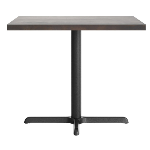 English Elm Bennett Commercial Solid Wood Dining Tabletop with Sturdy Cast Iron X-Base for Restaurants & Cafés Dark Brown Top/Black Base 36" Square GSF-SQ36-DKBRN-T3030-GG
