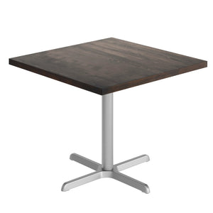 English Elm Bennett Commercial Solid Wood Dining Tabletop with Sturdy Cast Iron X-Base for Restaurants & Cafés Dark Brown Top/Silver Base 36" Square GSF-SQ36-DKBRN-T3030S-GG