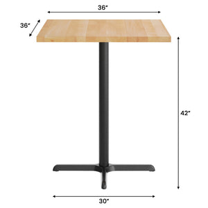 English Elm Bennett Solid Wood Bar Height Table with Rust-Resistant Cast Iron Base for Durable Commercial Use Natural Top/Black Base 36" Square GSF-SQ36-NAT-T3030B-GG