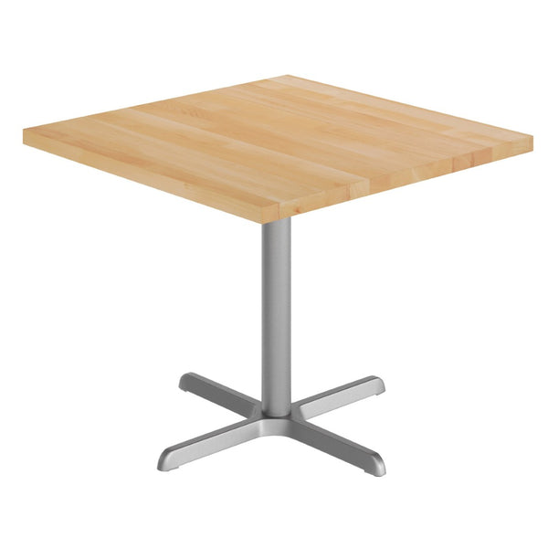 English Elm Bennett Commercial Solid Wood Dining Tabletop with Sturdy Cast Iron X-Base for Restaurants & Cafés Natural Top/Silver Base 36" Square GSF-SQ36-NAT-T3030S-GG