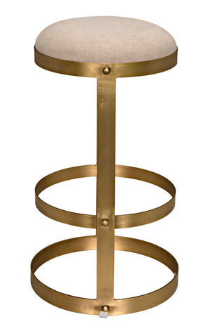 Dior Iron Stool with Linen Seat and Sculptural Layered Ring Base for Kitchen or Home Bar