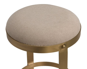 Dior Iron Stool with Linen Seat and Sculptural Layered Ring Base for Kitchen or Home Bar
