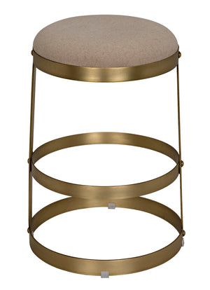 Dior Iron Stool with Linen Seat and Sculptural Layered Ring Base for Kitchen or Home Bar