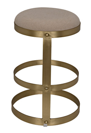 Dior Iron Stool with Linen Seat and Sculptural Layered Ring Base for Kitchen or Home Bar