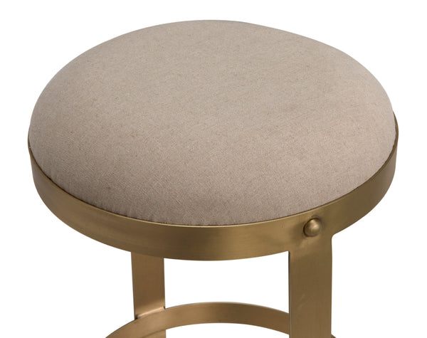 Dior Iron Stool with Linen Seat and Sculptural Layered Ring Base for Kitchen or Home Bar