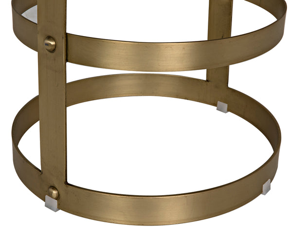 Dior Iron Stool with Linen Seat and Sculptural Layered Ring Base for Kitchen or Home Bar