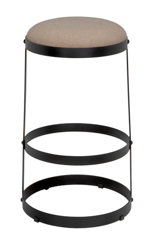 Dior Iron Stool with Linen Seat and Sculptural Layered Ring Base for Kitchen or Home Bar