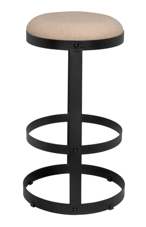 Dior Iron Stool with Linen Seat and Sculptural Layered Ring Base for Kitchen or Home Bar