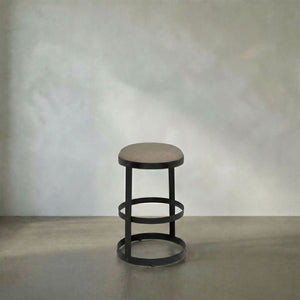Dior Iron Stool with Linen Seat and Sculptural Layered Ring Base for Kitchen or Home Bar