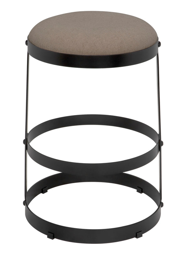 Dior Iron Stool with Linen Seat and Sculptural Layered Ring Base for Kitchen or Home Bar