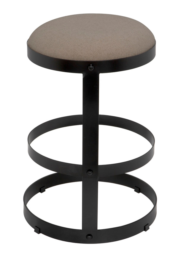 Dior Iron Stool with Linen Seat and Sculptural Layered Ring Base for Kitchen or Home Bar