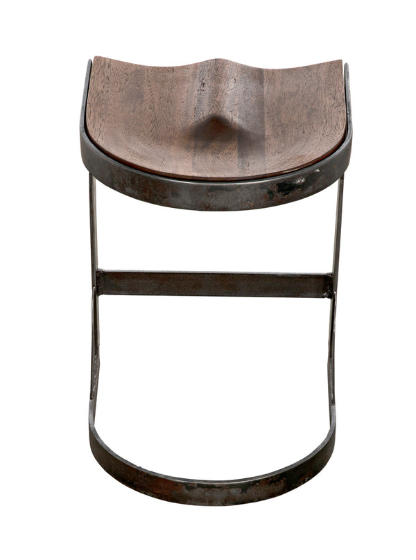 Baxter Counter Stool Solid Walnut Seat Matte Black Iron Base Handcrafted Modern