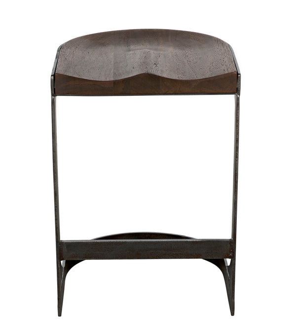 Baxter Counter Stool Solid Walnut Seat Matte Black Iron Base Handcrafted Modern