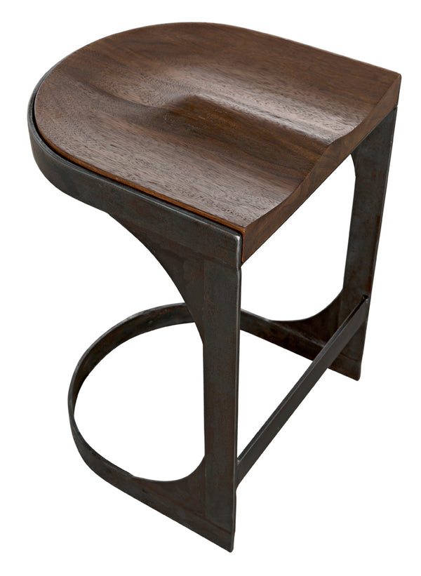 Baxter Counter Stool Solid Walnut Seat Matte Black Iron Base Handcrafted Modern