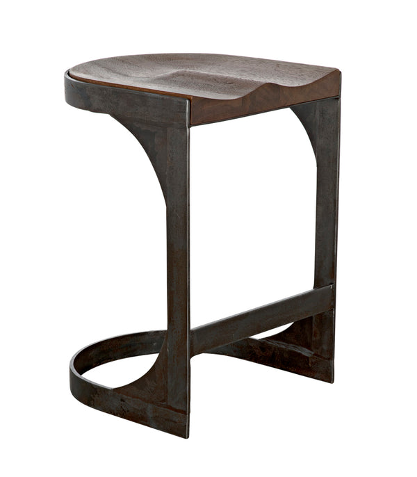 Baxter Counter Stool Solid Walnut Seat Matte Black Iron Base Handcrafted Modern