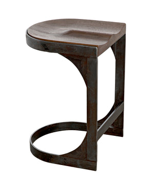 Baxter Counter Stool Solid Walnut Seat Matte Black Iron Base Handcrafted Modern