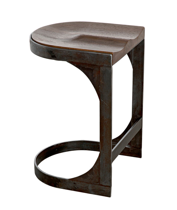 Baxter Counter Stool Solid Walnut Seat Matte Black Iron Base Handcrafted Modern