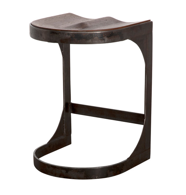 Baxter Counter Stool Solid Walnut Seat Matte Black Iron Base Handcrafted Modern