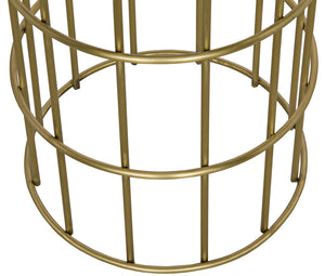 Ryley Art Deco Iron Counterstool with Brass Finish and Upholstered Linen Seat