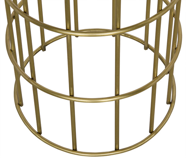 Ryley Art Deco Iron Counterstool with Brass Finish and Upholstered Linen Seat