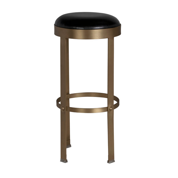 Prince Industrial Steampunk Stool with Leather Seat and Antique Brass Rivet Accents for Bars