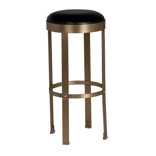 Prince Industrial Steampunk Stool with Leather Seat and Antique Brass Rivet Accents for Bars
