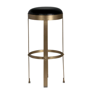 Prince Industrial Steampunk Stool with Leather Seat and Antique Brass Rivet Accents for Bars