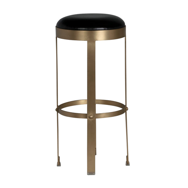 Prince Industrial Steampunk Stool with Leather Seat and Antique Brass Rivet Accents for Bars