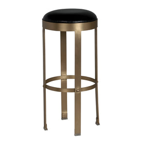 Prince Industrial Steampunk Stool with Leather Seat and Antique Brass Rivet Accents for Bars