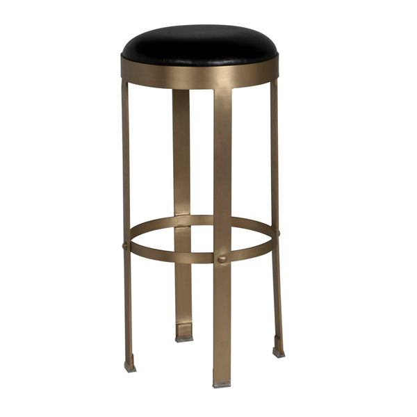 Prince Industrial Steampunk Stool with Leather Seat and Antique Brass Rivet Accents for Bars