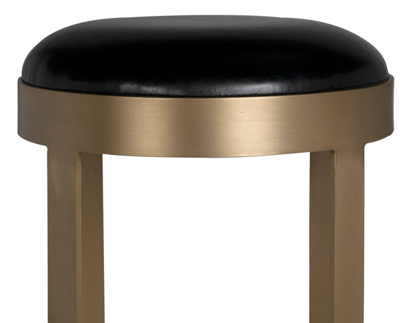 Prince Industrial Steampunk Stool with Leather Seat and Antique Brass Rivet Accents for Bars